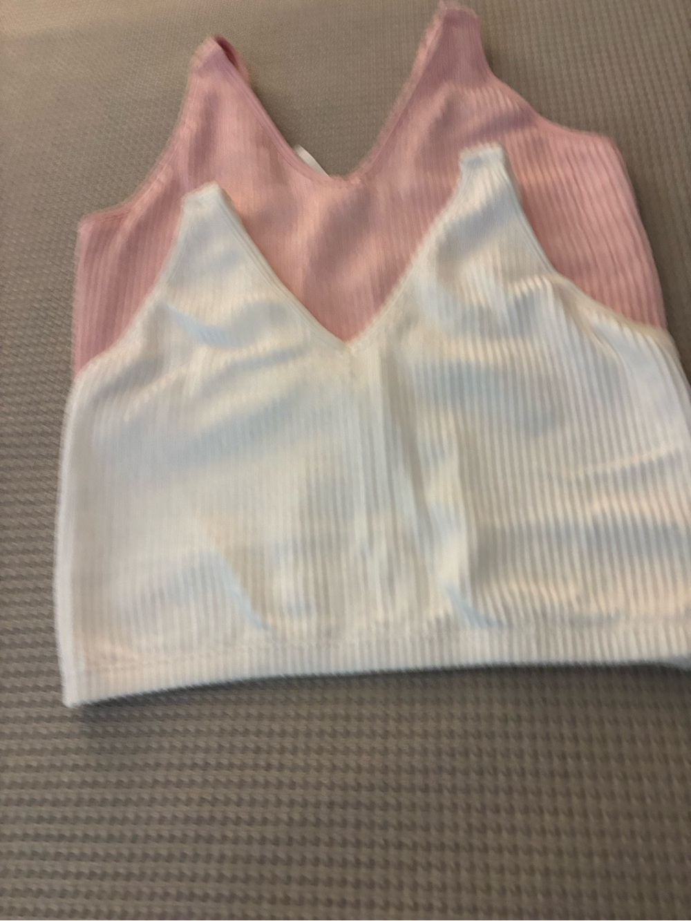 Ribbed V-Neck Tank Top - White and Pink